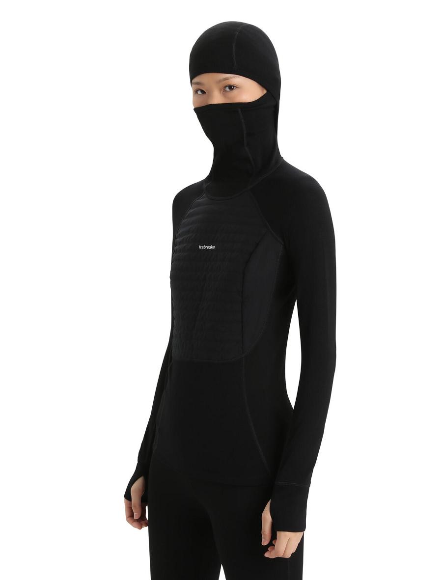 Icebreaker ZoneKnit™ Merino Insulated Long Sleeve Hoodie Naisten Base Layers Mustat | FI 1885PJJQ